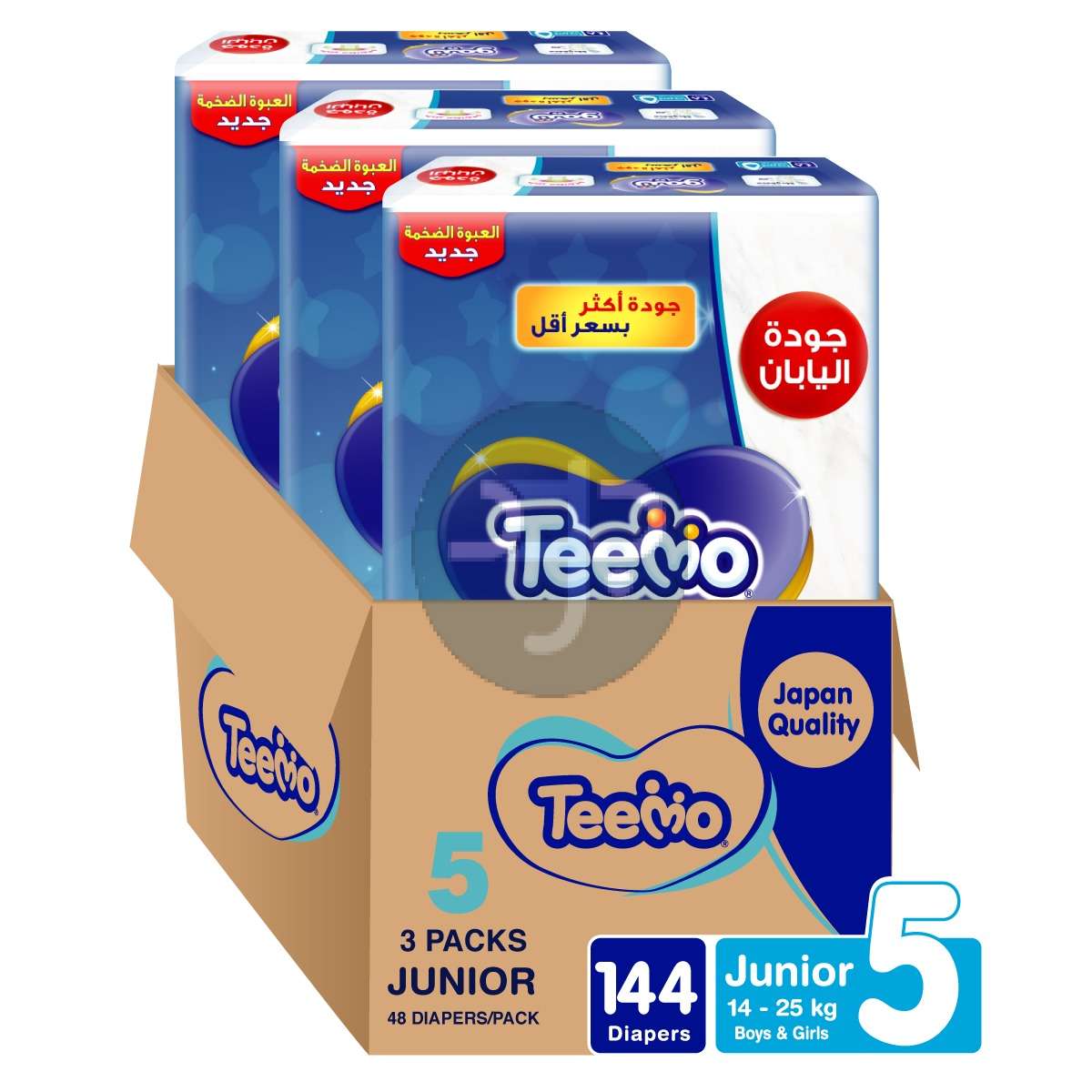Product-Teemo Baby Diapers, Size 5, Junior, 14-25 kg, Mega Box, 144 Diapers
