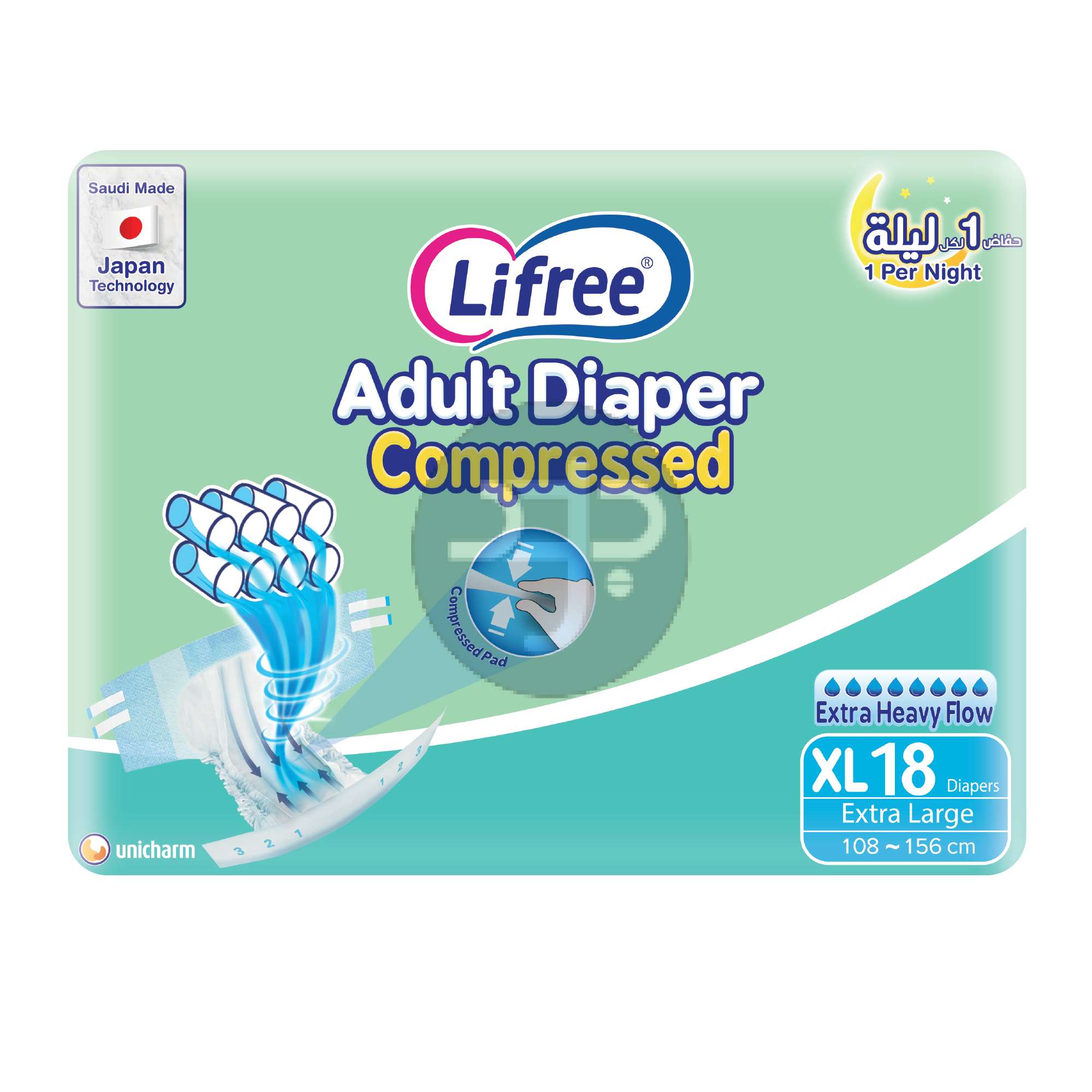 Product-Lifree Compressed Adult Diaper Tape, XL Size , 8 Cup Absorbency, Jumbo Pack, 18 Pieces